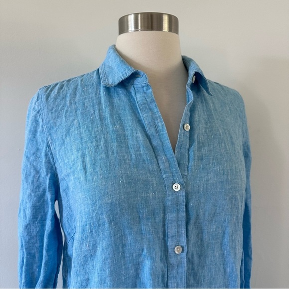 J. McLaughlin 100% Linen Button Down Shirt Blue XS - Picture 2 of 7